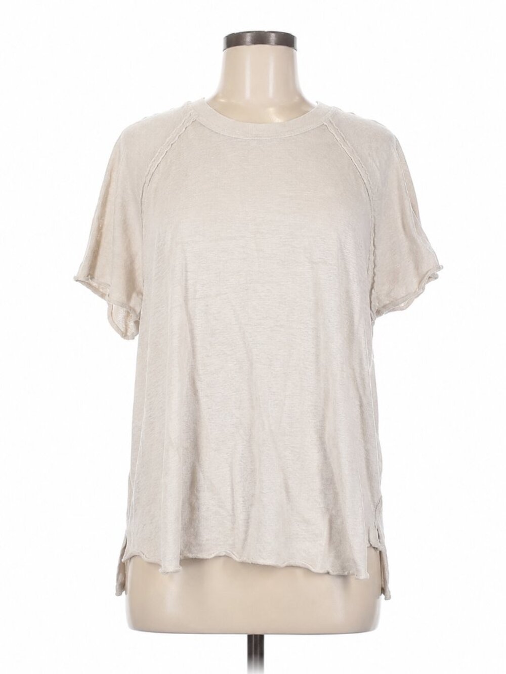 We The Free Free People Off White Sheer Slub Tee Women's M Oversized Raw Edge